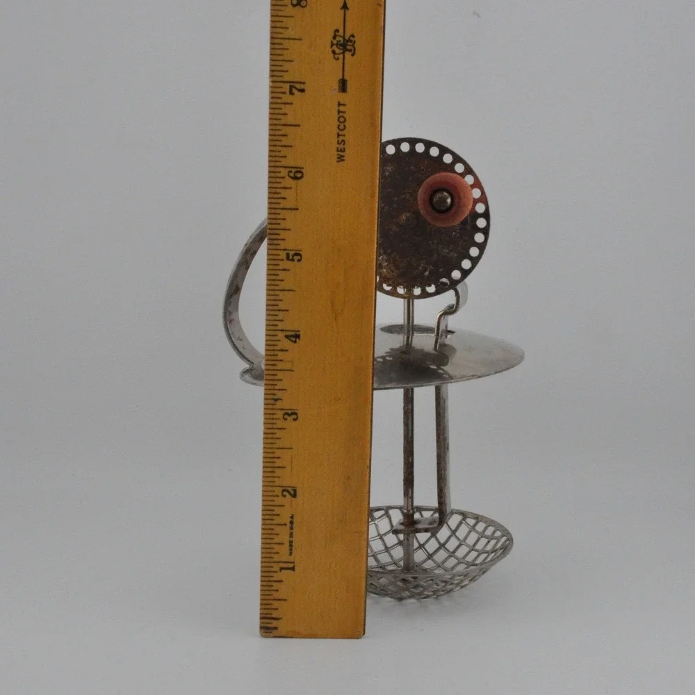 Egg Hand Mixer OS Silver‎ Fair Vintage Primitive Mesh Basket Wood Crank